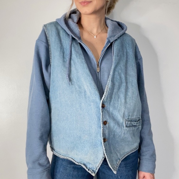 Vintage Other - VINTAGE | Oversized Denim Jean Button Down Cotton Vest Jacket